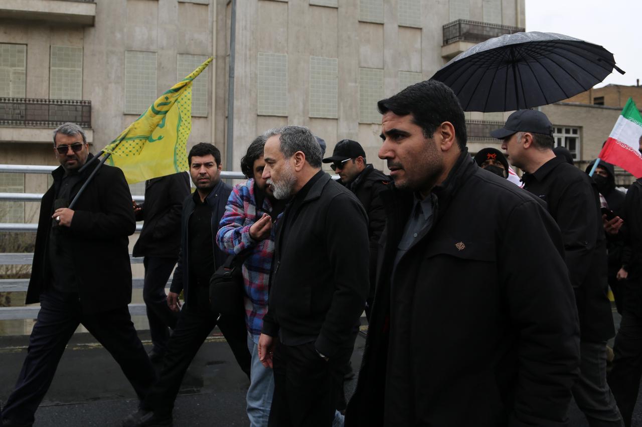 Iranian Foreign Minister Abbas Araghchi (C) participates in the traditional Quds Day rally in the capital Tehran on March 13, 2026. (AA Photo)