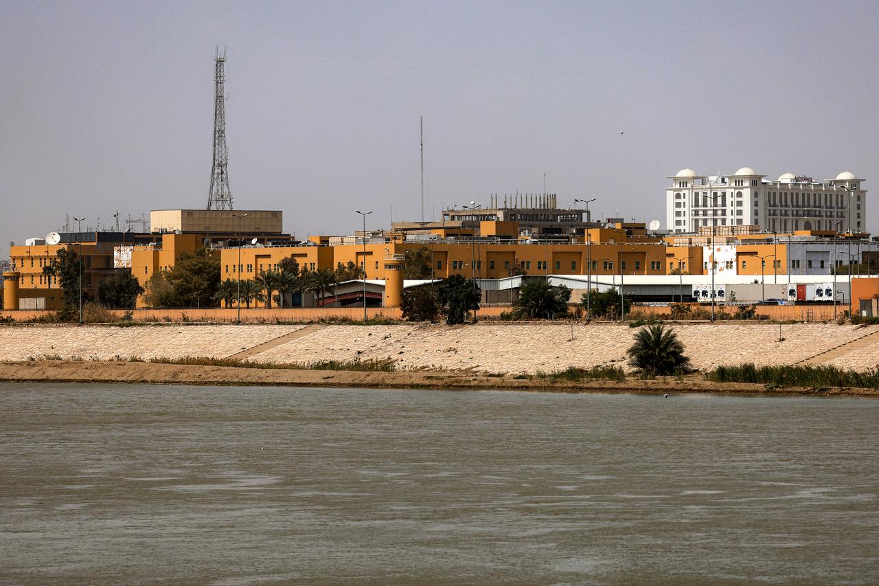 The US embassy headquarters in Iraq is pictured in Baghdad's fortified "Green Zone" on March 8, 2026. (AFP Photo)