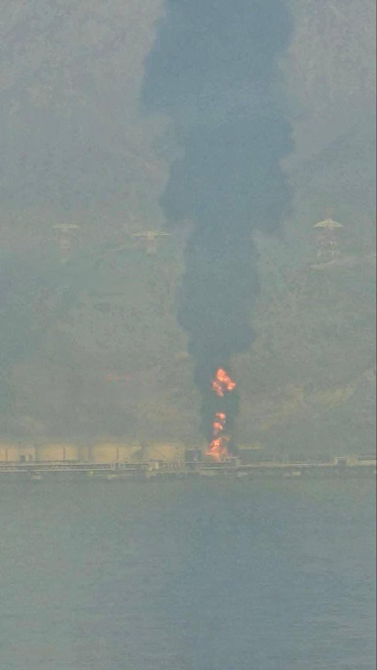 The photo shows the aftermath of an Iranian drone strike on oil storage facilities at the Port of Fujairah in the United Arab Emirates on March 14, 2026. (Photo via X)