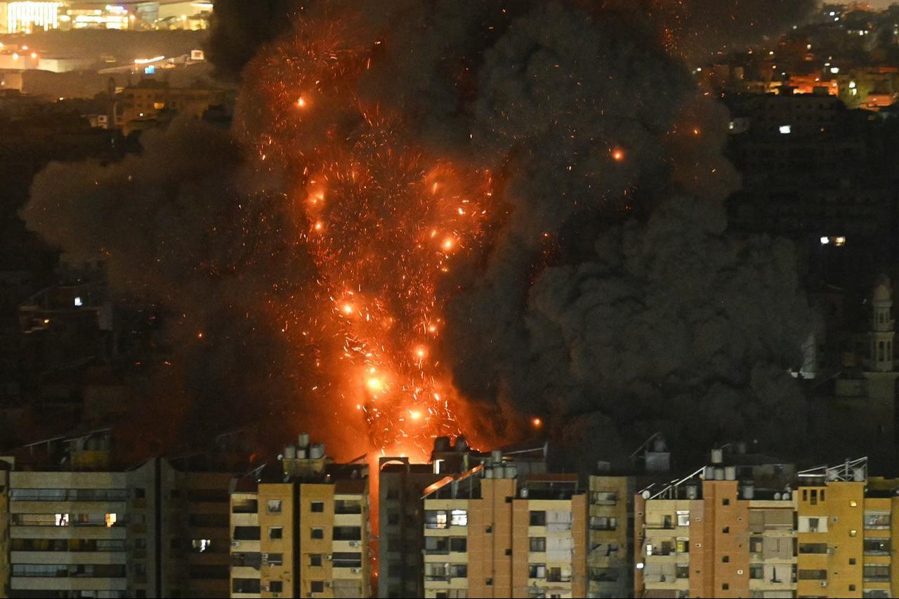 A fireball rises from the site of an Israeli airstrike that targeted an area in Beirut’s southern suburbs, Lebanon on March 10 to 11, 2026. (AFP Photo)