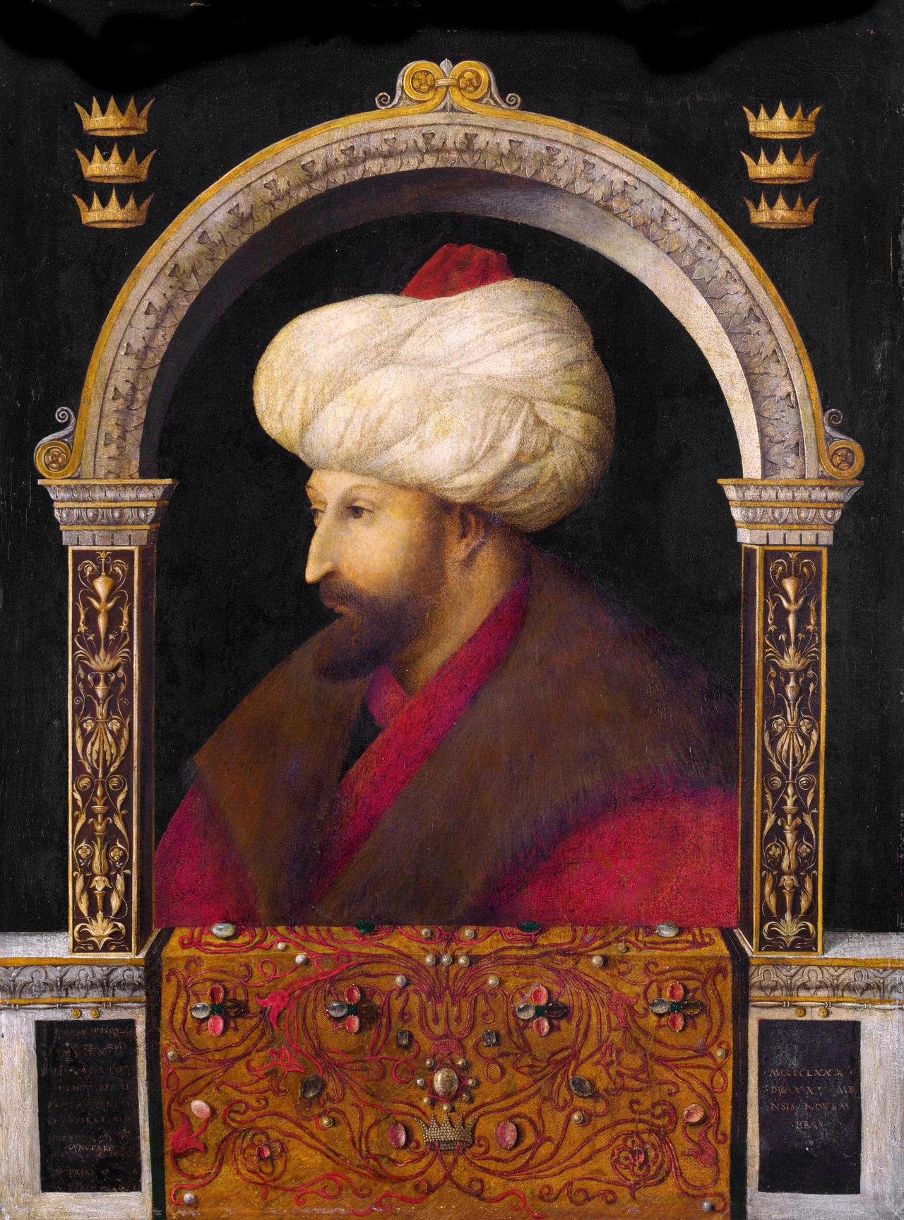 Portrait of Sultan Mehmed II, known as Fatih (the Conqueror), painted by Venetian artist Gentile Bellini in Istanbul in 1480 following a peace agreement between the Ottoman Empire and Venice. (Courtesy of the Victoria and Albert Museum)