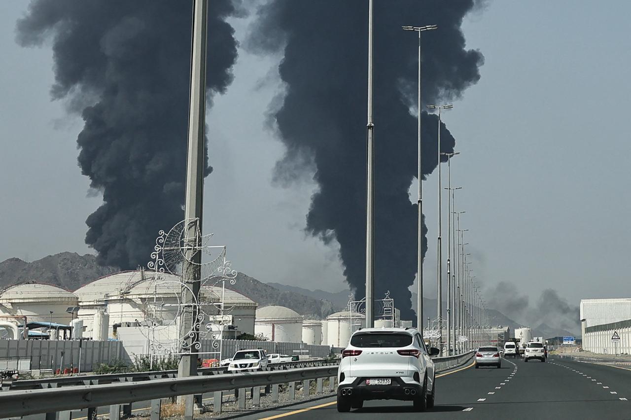 Smoke rises from the direction of an energy installation in the Gulf emirate of Fujairah, March 14, 2026. (AFP Photo)