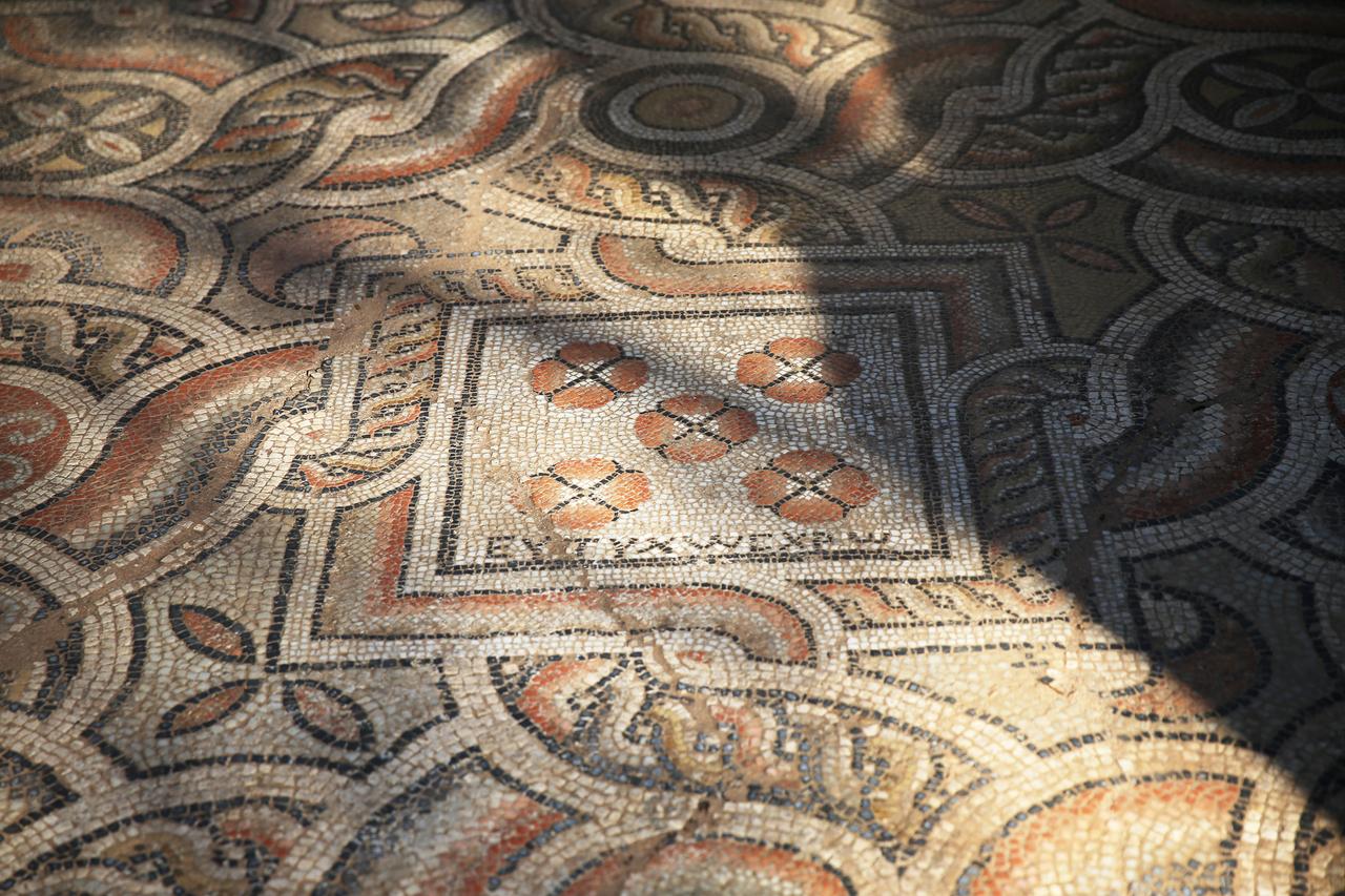 A general view of the ancient city of Syedra and surrounding ruins where archaeologists uncovered a mosaic with a striking inscription dating back to late antiquity in Alanya, Antalya, Türkiye, March 16, 2026. (AA Photo)