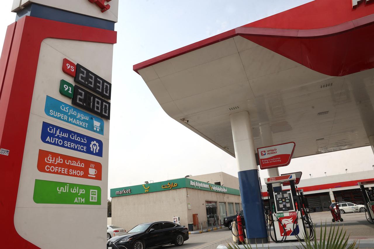 A picture taken on March 9, 2026 shows an electronic board showing fuel prices in the local currency the Saudi Riyal, in the capital Riyadh, Saudi Arabia. (AFP Photo)