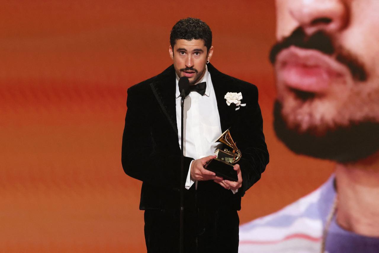 Bad Bunny receives the Album of the Year honor for “Debí Tirar Más Fotos” while on stage at the 68th Grammy Awards at the Crypto.com Arena in Los Angeles, California, February 1, 2026. (AFP Photo)