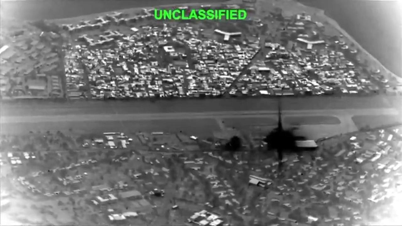 This screenshot, taken from a video posted by US President Donald Trump on his Truth Social account, shows strikes on Kharg Island. (Photo via Truth Social)