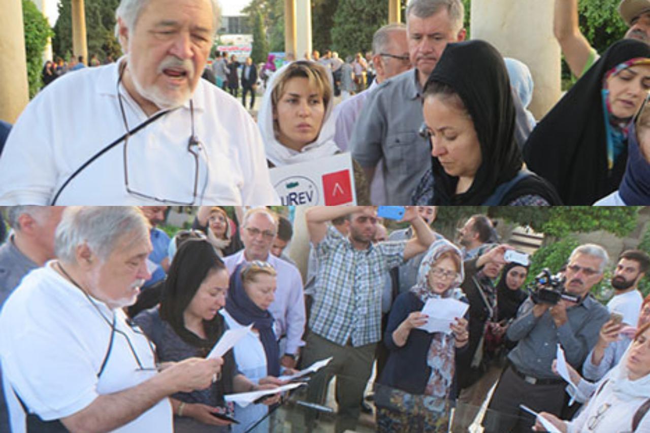 Professor Ilber Ortayli and members of the TUREV gather at the tomb of the famed Persian poet Hafez in Shiraz, May 23, 2016. (Photo via Türkiye Tourism)