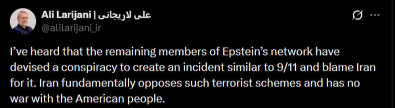 Ali Larijani's tweet on X.