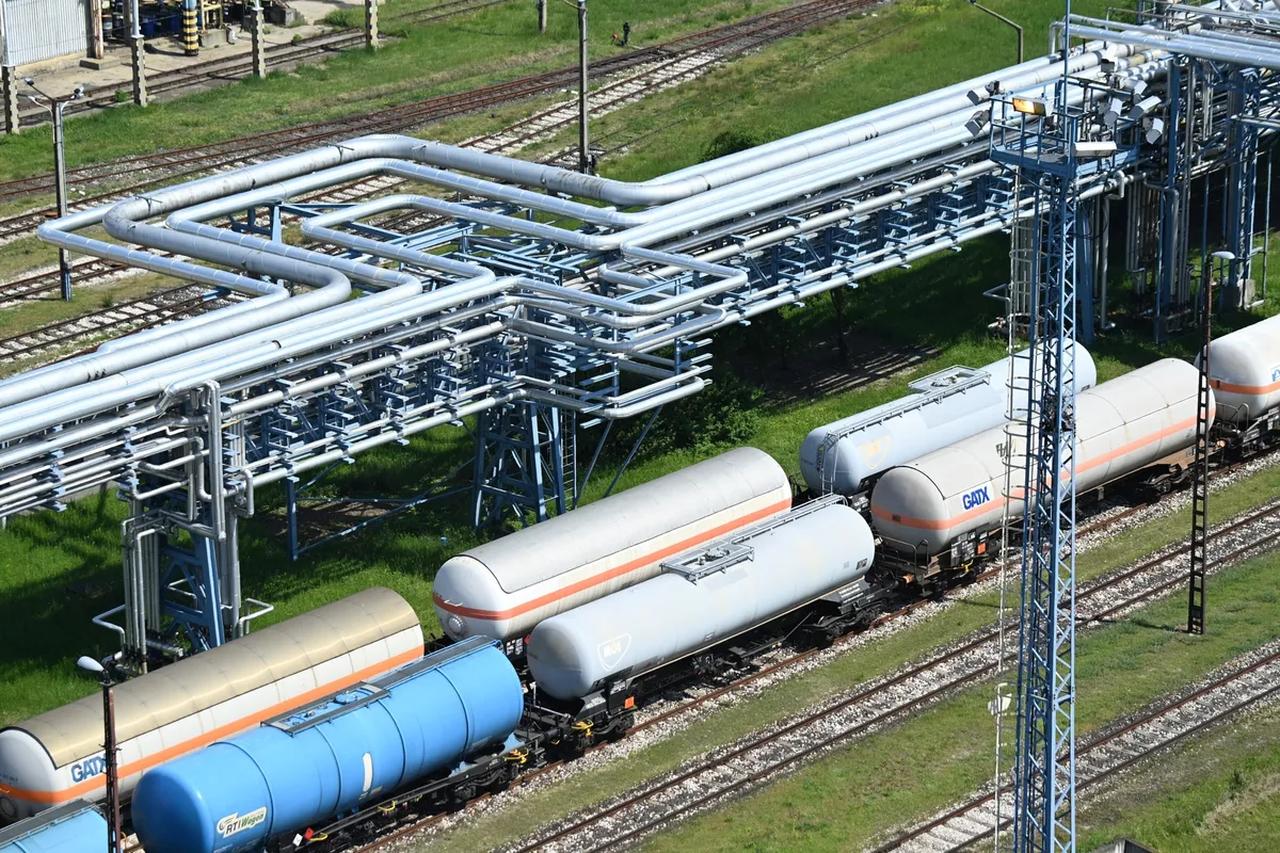 Gasoline railway containers line up along the Druzhba pipeline in Hungary. (AFP Photo)