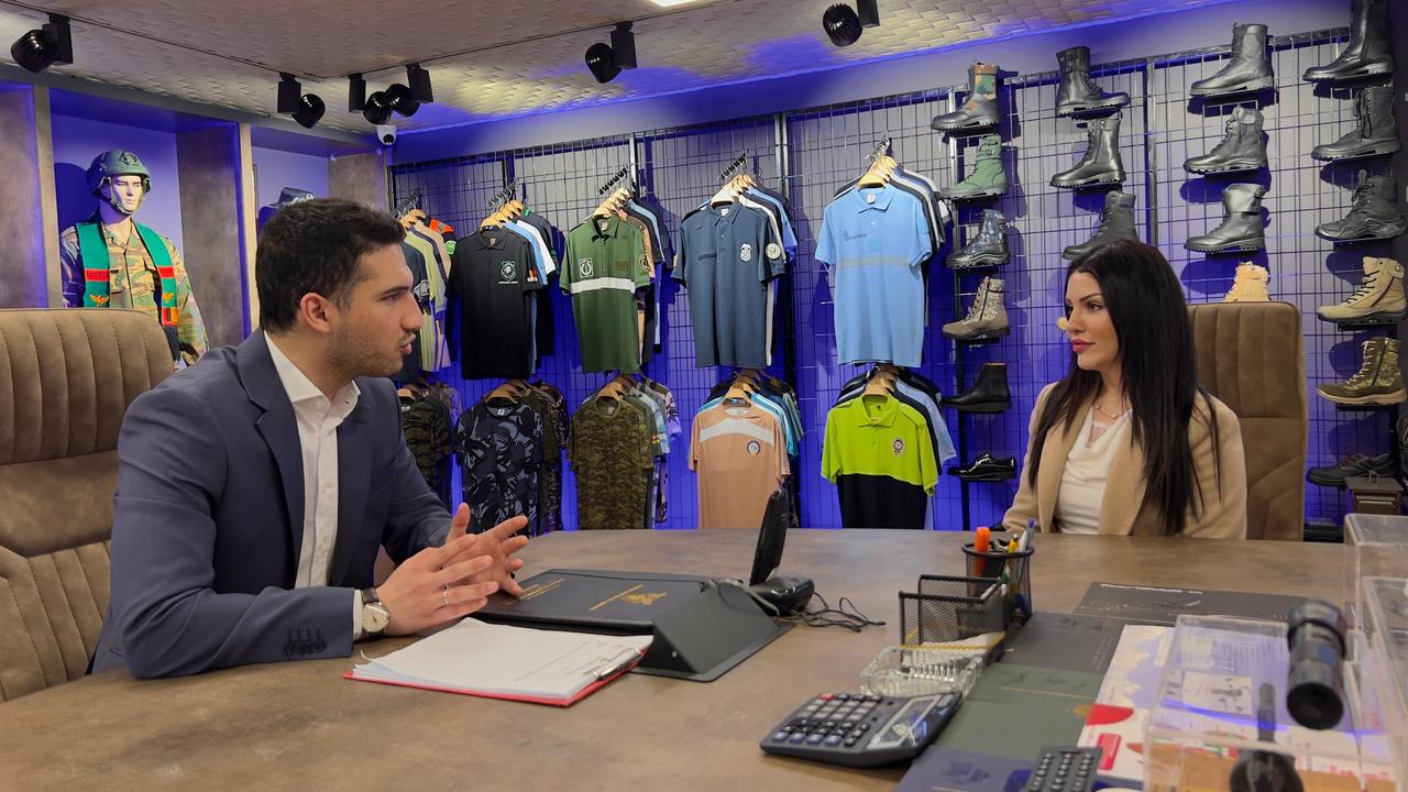 Meeting with Oguzhan Yukseloglu  at Raff military textile storw, documented during my visit to Merter in March 9, 2026. (Photo: Türkiye Today)