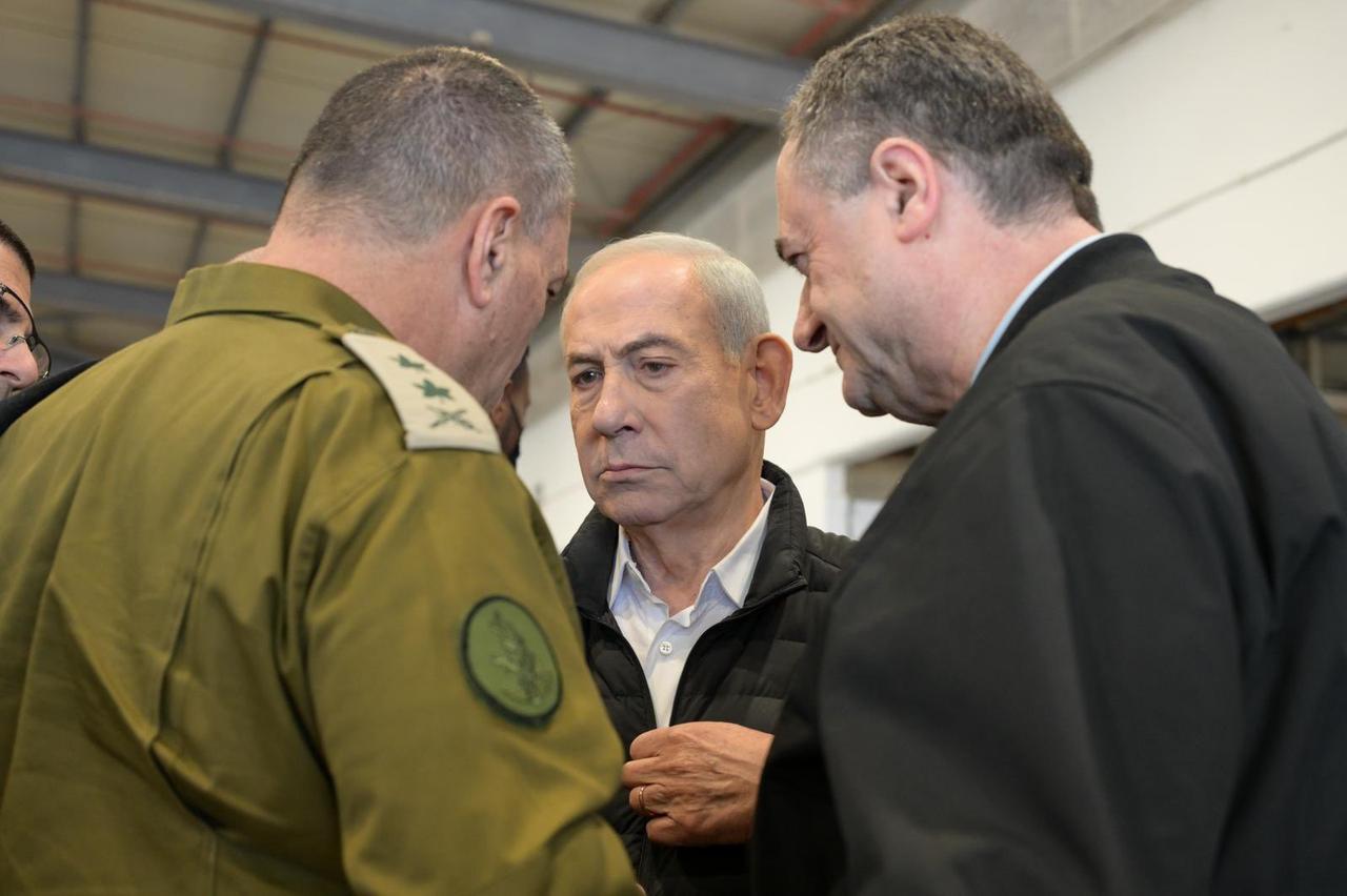 Israeli Prime Minister Benjamin Netanyahu visits Palmachim Air Force Base with Defense Minister Israel Katz and the Chief of the General Staff, Lt. Gen. Eyal Zamir, Mar 3, 2026. (Photo via X/@netanyahu)