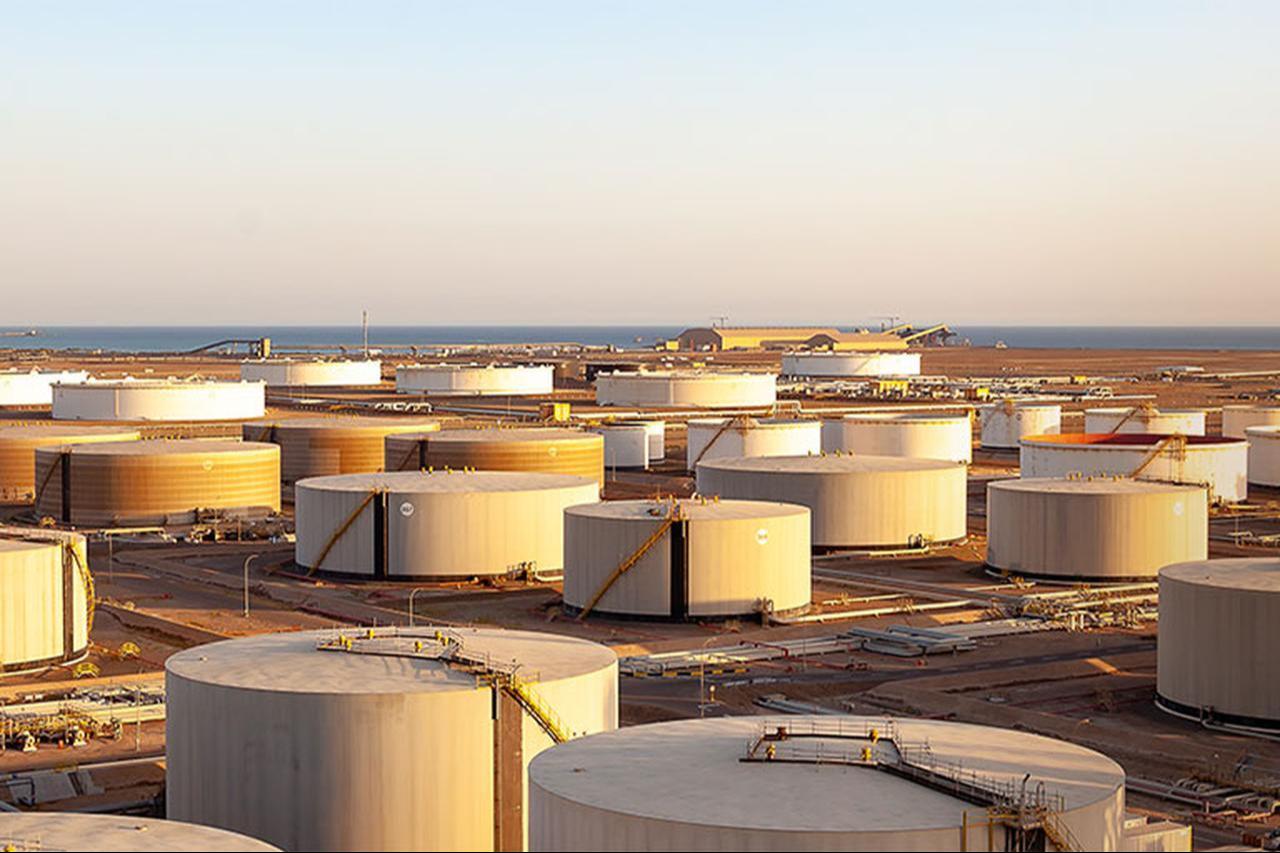 A general view of oil storage tanks at the Samref refinery in Yanbu, Saudi Arabia. (Photo via Samref)