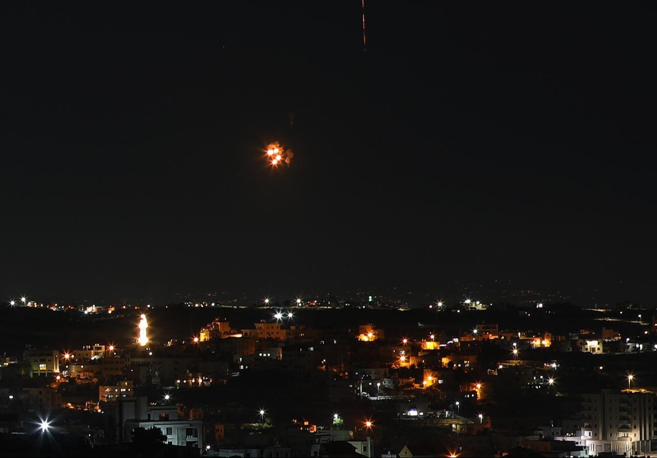 Missiles launched from Iran are seen in the skies over the city of Hebron, West Bank, on March 1, 2026. (AA Photo)