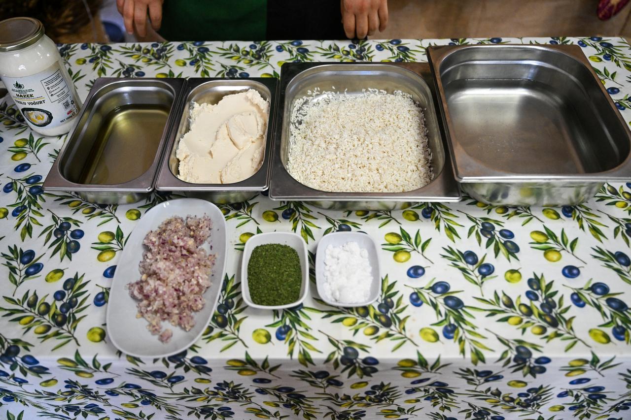 Ingredients used to prepare Hatay’s traditional salted yogurt soup are displayed before cooking in Hatay, Türkiye, March 2, 2026. (AA Photo)