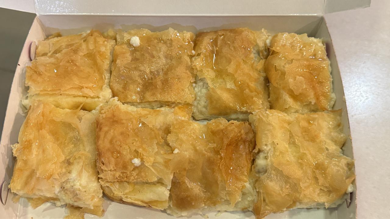 Freshly baked Laz boregi, a traditional dessert known for its layered pastry and custard filling, is displayed in Hopa, Artvin, Türkiye, March 1, 2026. (AA Photo)