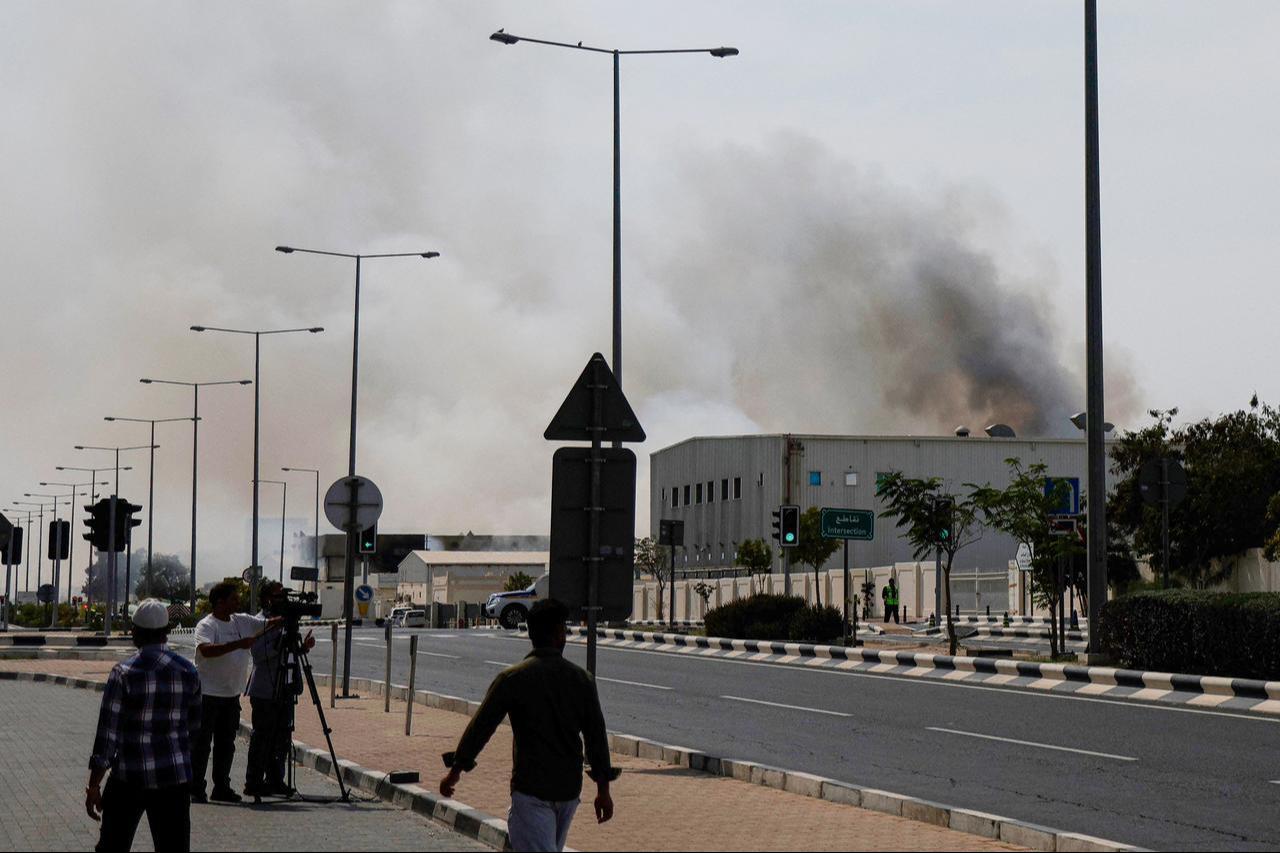 Media film a plume of smoke rising from a reported Iranian strike in the industrial district of Doha on March 1, 2026. (AFP Photo)