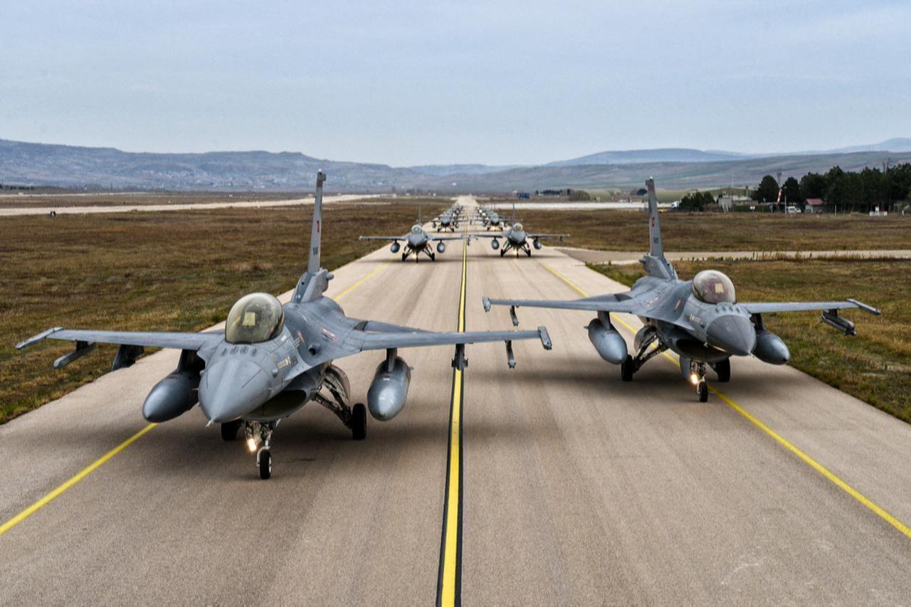 Turkish Air Force F-16 aircraft on a runway whose location and time have not been disclosed. (Photo via X/@tcsavunma)