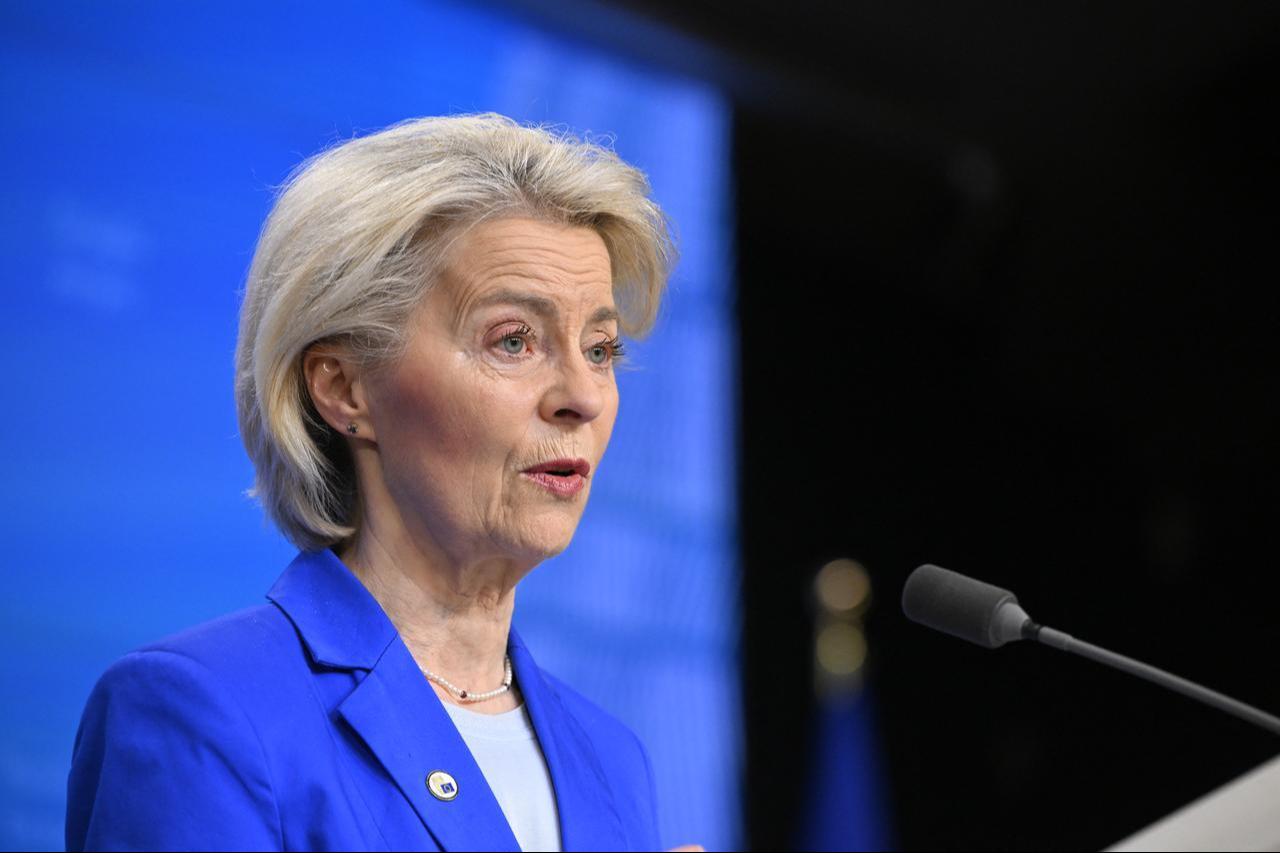 The president of the European Commission Ursula von der Leyen speaks at a press conference during the EU Summit at the EU headquarters in Brussels, March 19, 2026. (AFP Photo)