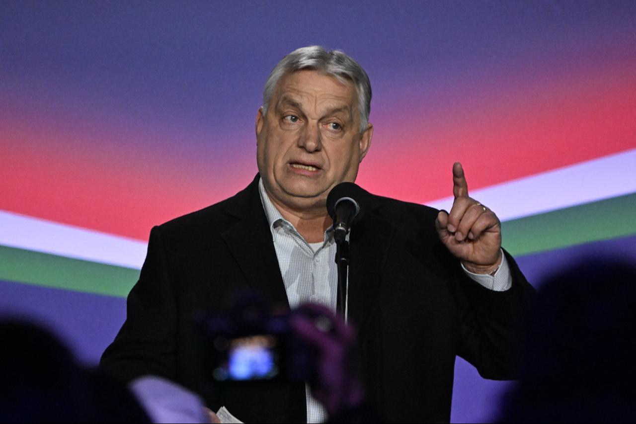 Hungarian Prime Minister Viktor Orban addresses his supporters at Szentendre town on March 20, 2026. (AFP Photo)