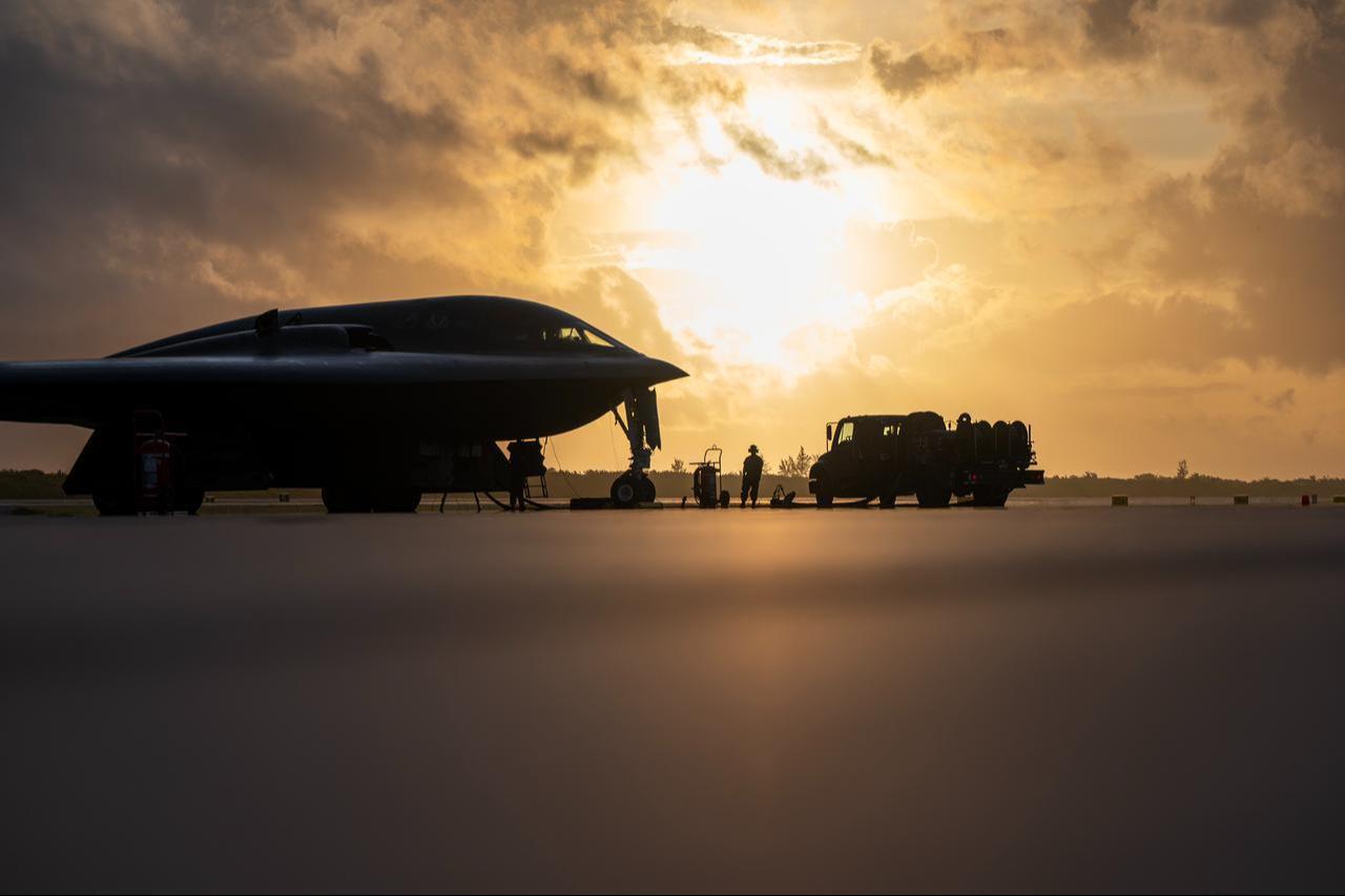 U.S. Air Force Airmen conduct hot pit refueling on a B-2 Spirit during a Bomber Task Force mission at Diego Garcia, British Indian Ocean Territory, on August 21, 2024. (Photo via U.S. Air National Guard)