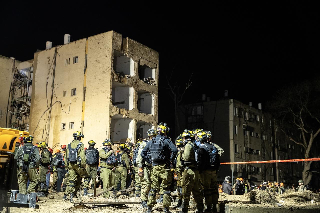 A view from the area where at least 88 people were injured following an Iranian missile attack Saturday on the southern Israeli town of Arad near the Dead Sea, March 22, 2026. (AA Photo)