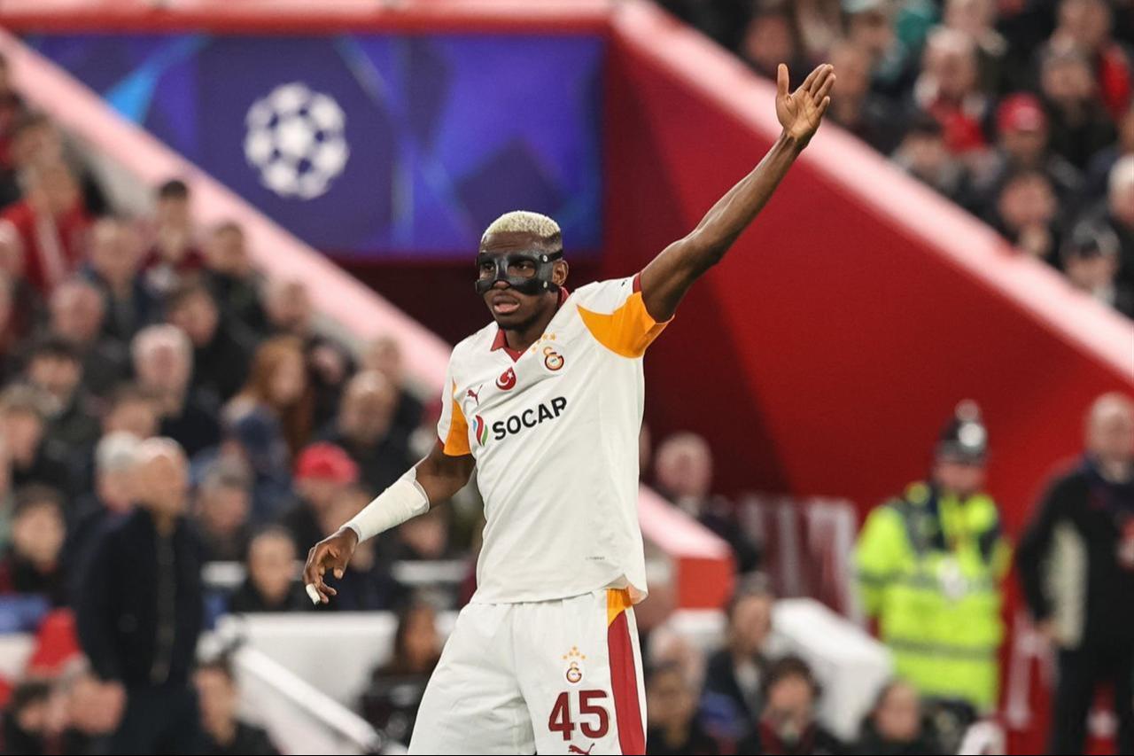 Victor Osimhen of Galatasaray reacts during the UEFA Champions League last 16 second leg match between Liverpool and Galatasaray at Anfield in Liverpool, UK, March 18, 2026. (AFP Photo)