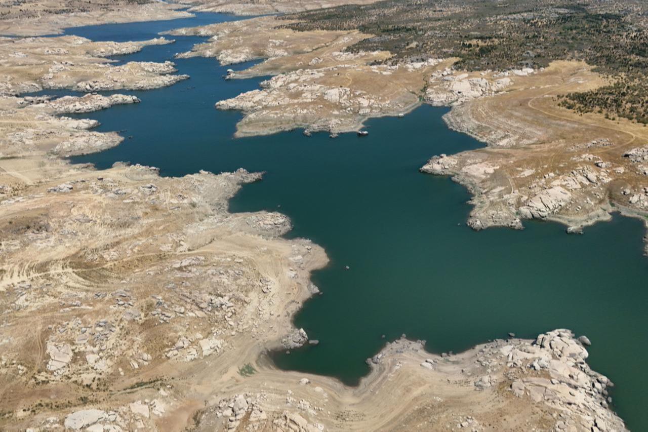 Water level of Kayalikoy Dam in Kirklareli, which supplies drinking water to Edirne, drops due to drought, Kirklareli, Türkiye, Aug. 5, 2025. (AA Photo)