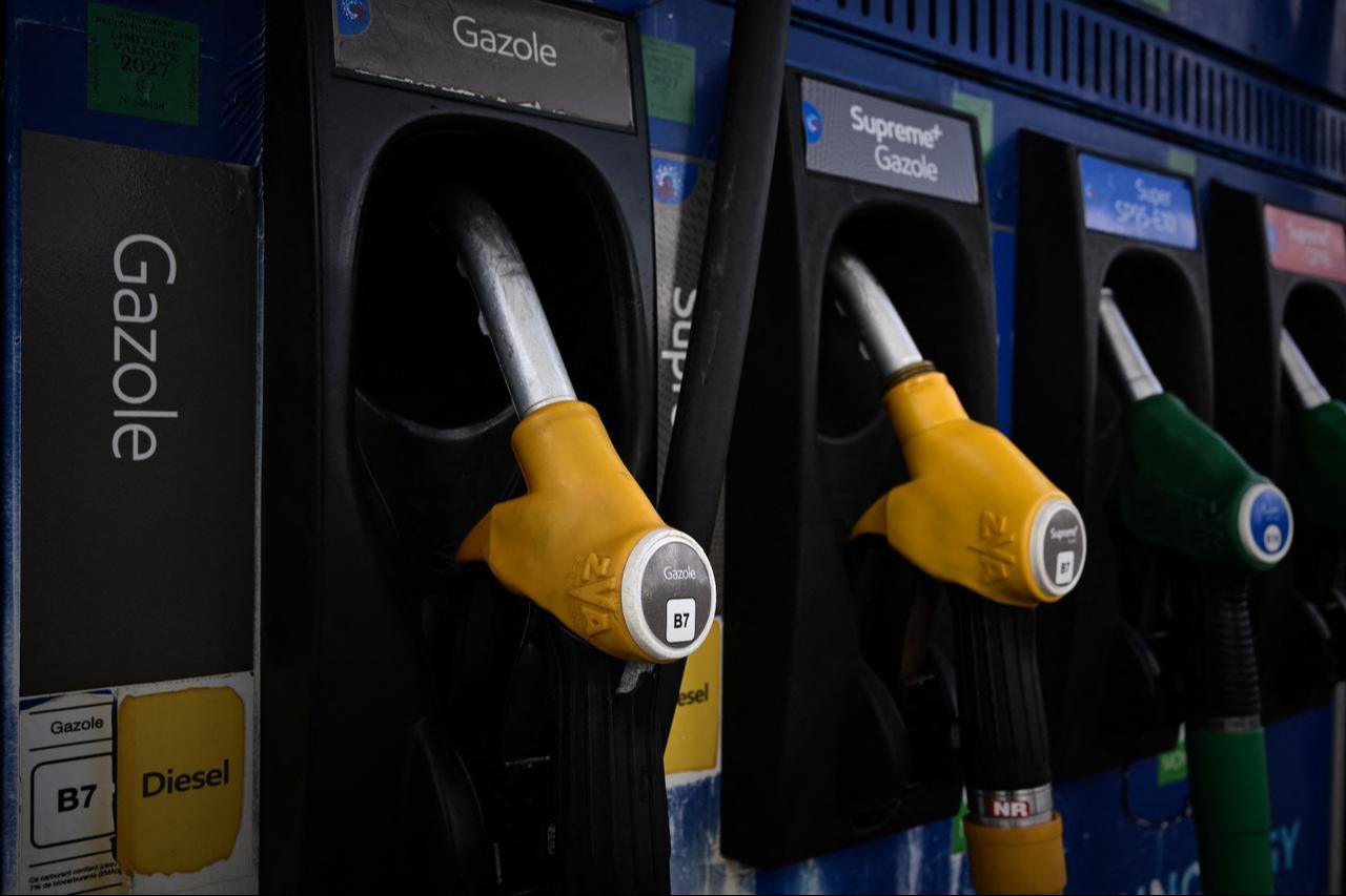 Petrol and diesel pump nozzles are displayed at a gas station in Bruges, near Bordeaux, south-western France, on March 10, 2026. (AFP Photo)
