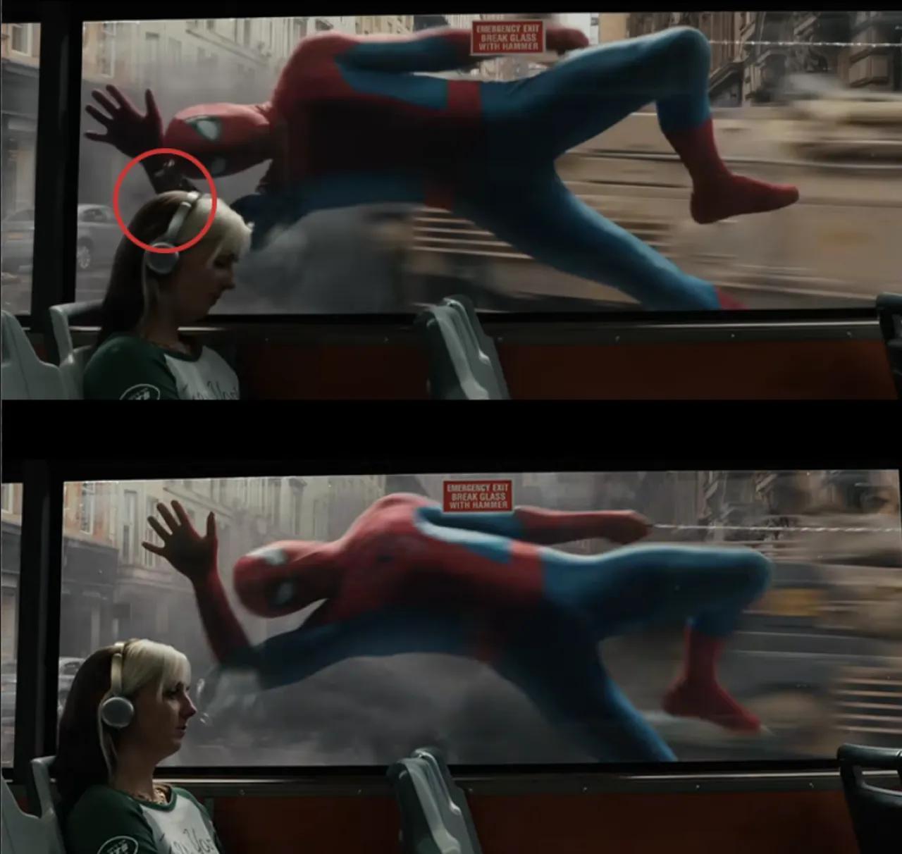Spider-Man’s wrist device appears visible in one shot but disappears in another, highlighting continuity issues spotted by viewers. (Photo via Türkiye daily)