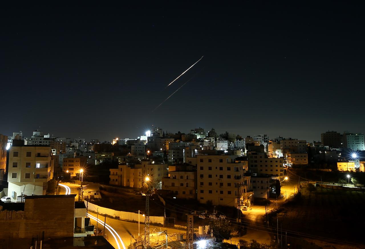 Missiles fired from Iran toward Israel are seen in the skies over Hebron, Palestine on March 24, 2026. (AA Photo)