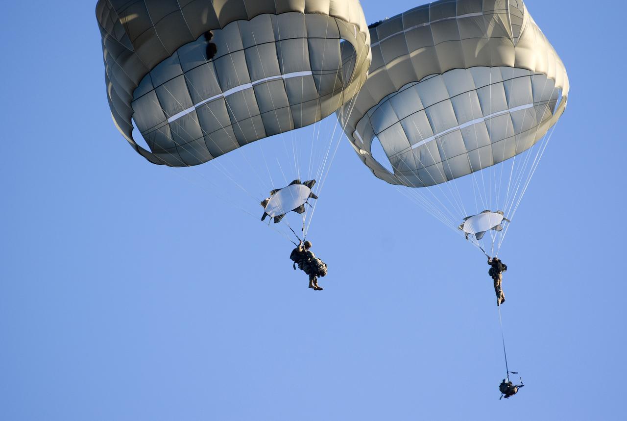 The 82nd Airborne Division parachuted into Adazi Base, Latvia, with eight C-17 Globemaster III military transport aircraft June 9, 2018. (Photo via Joint Planning Support Element)