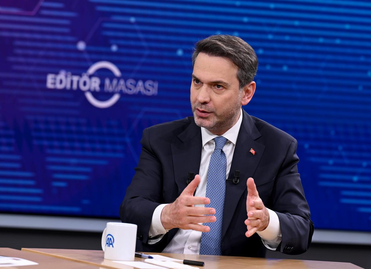Energy and Natural Resources Minister Alparslan Bayraktar speaks during an interview on AA Editor’s Desk in Ankara, Türkiye, March 25, 2026. (AA Photo)