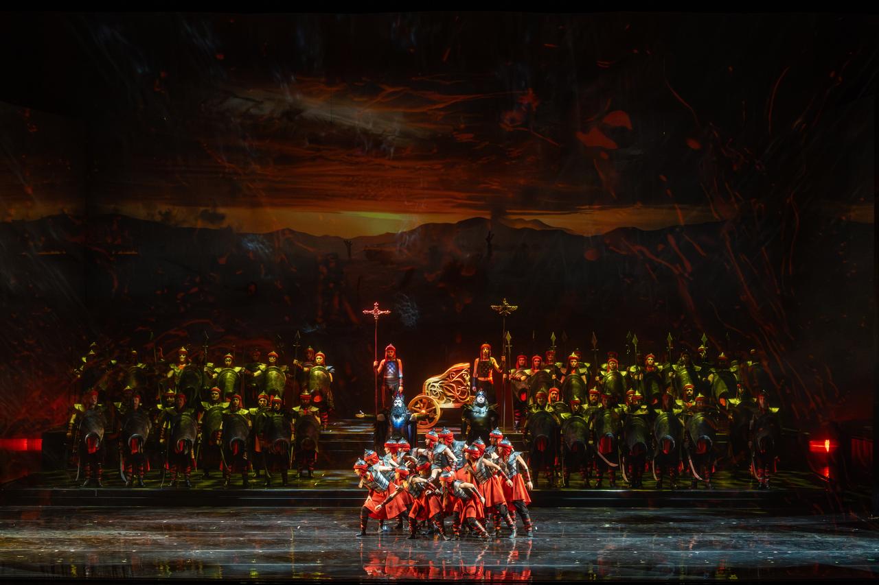 Stage design and performers are seen during rehearsals of the opera “Edusa” ahead of its world premiere in Istanbul, Türkiye. (Photo via Istanbul State Opera and Ballet)