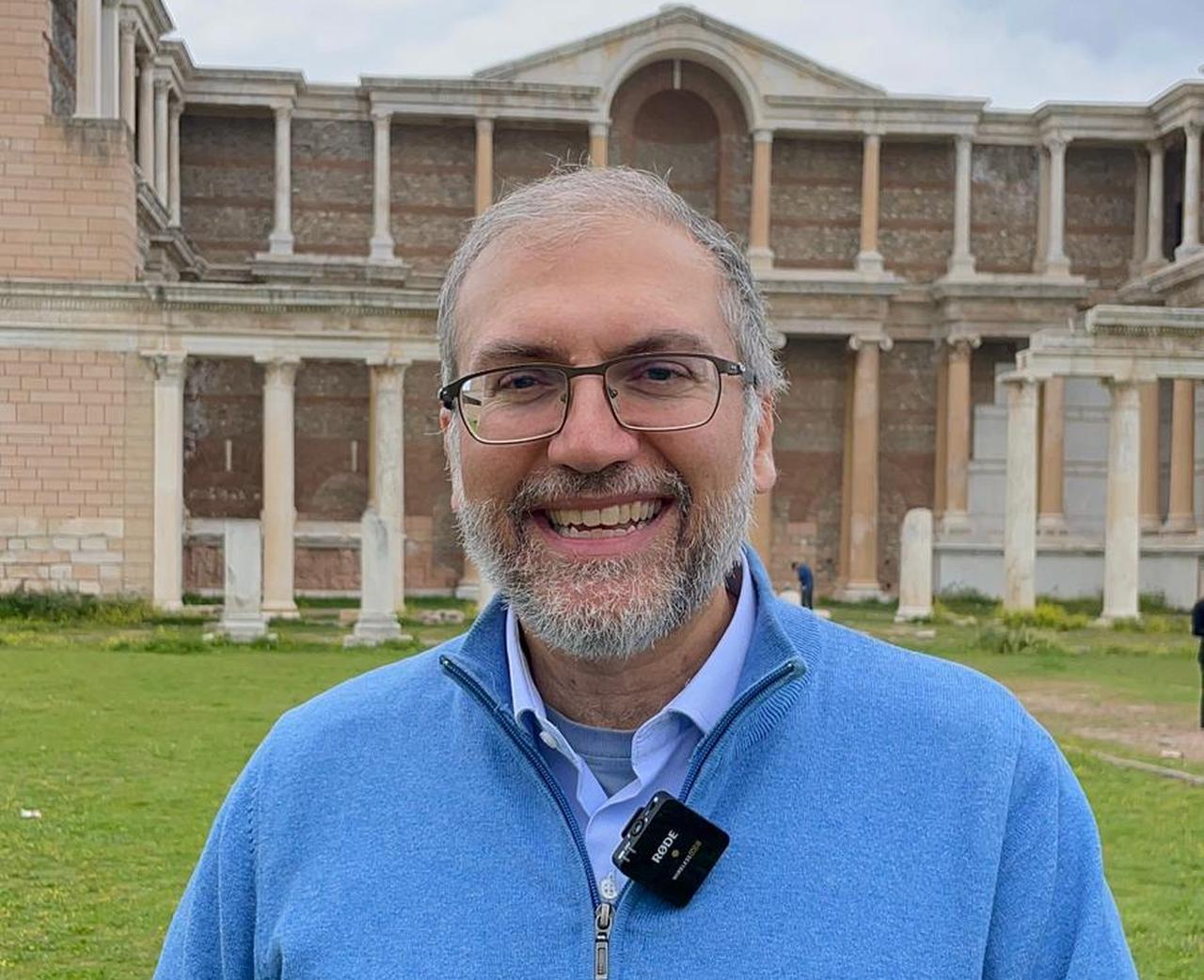 Bahadir Yildirim, first assistant director of excavations at Sardis, stands in front of the Roman bath-gymnasium complex, Salihli, Manisa, Türkiye, March 24, 2026 (Photo by Koray Erdogan/Türkiye Today)
