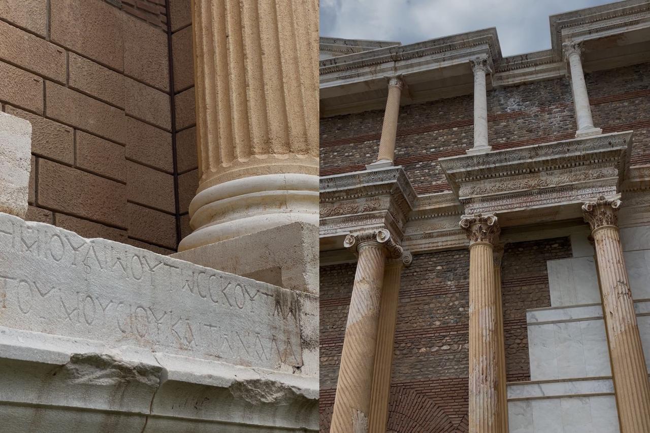 Restored columns and decorative architectural elements of the Marble Court at the Bath-Gymnasium Complex in Sardis, Manisa, Türkiye, March 24, 2026. (Photo by Koray Erdogan/Türkiye Today)