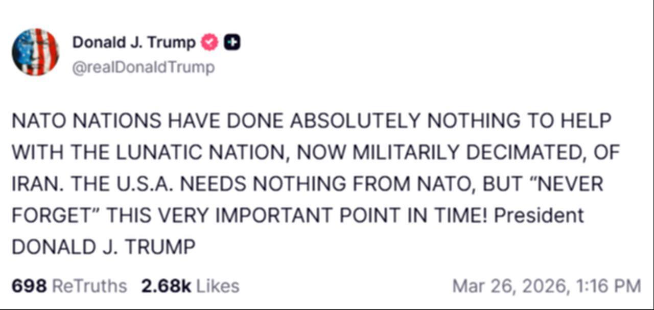 Donald Trump criticized NATO's stance on the war in Iran.