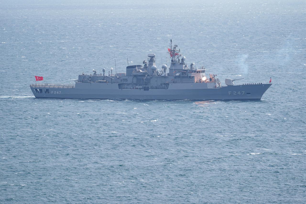 Turkish Naval Forces ships conduct an official parade in the Canakkale Strait as part of ceremonies, on March 18, 2026, in Canakkale, Türkiye. (AA Photo)