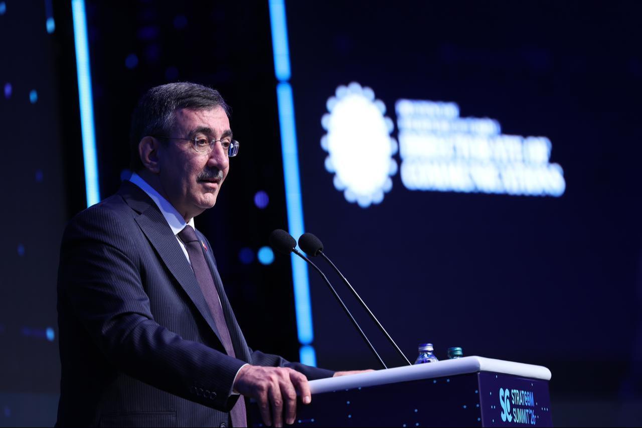 Turkish Vice President Cevdet Yilmaz delivers a speech during the Stratcom Summit 2026 program, on March 27, 2026, in Istanbul, Türkiye. (AA Photo)