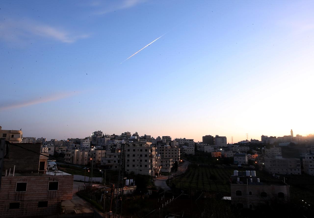 A view of missile traces launched from Yemen at Israel sighted in the sky over Hebron, West Bank, Palestine on March 28, 2026. (AA Photo)