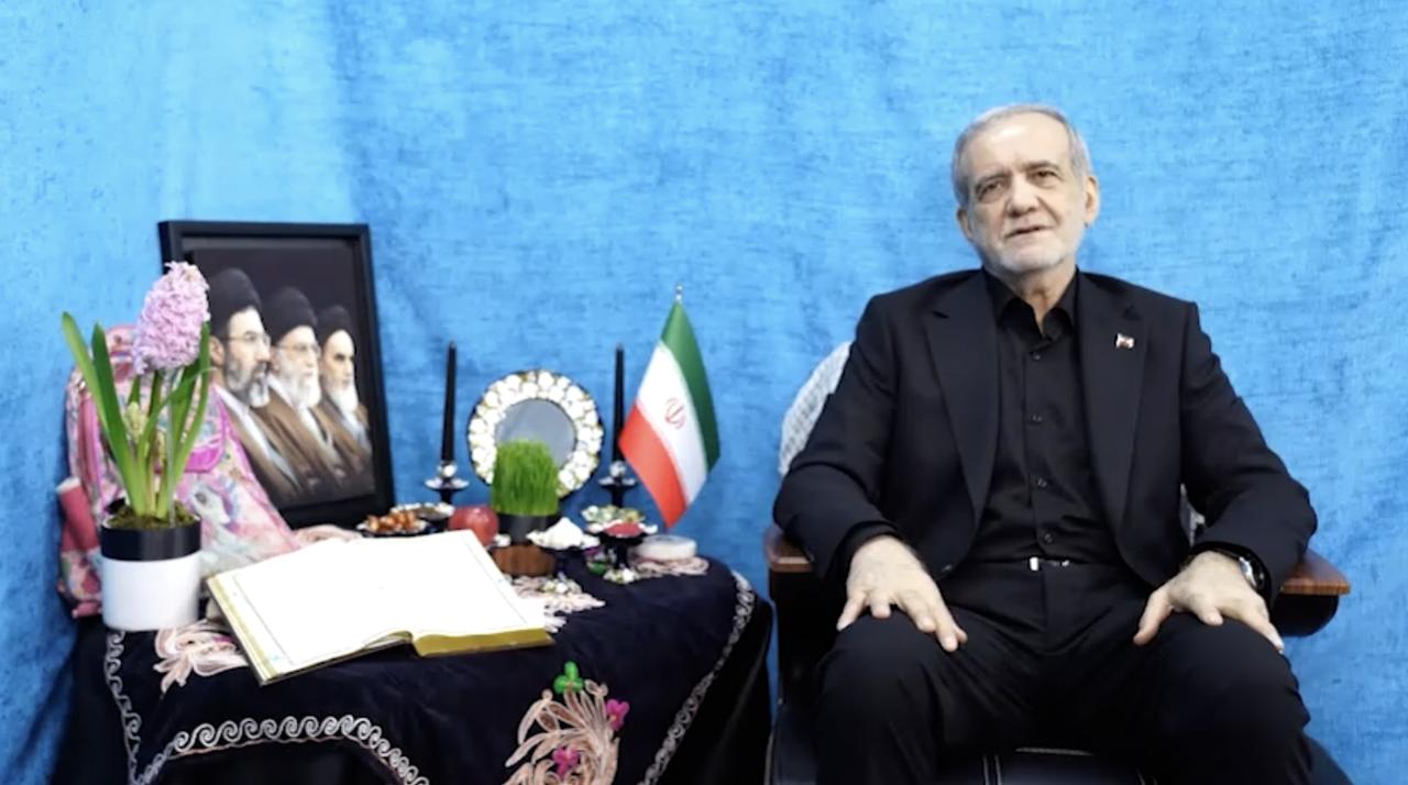 A screen grab shows of the Iranian President Masoud Pezeshkian's video message regarding Nowruz in Iran, on March 20, 2026. (AA Photo)