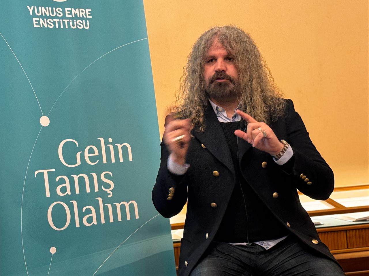 At the conference where the art and architectural structure of Istanbul was presented, art historian Ismail Erdogan delivered a presentation. Moscow, Russia, March 27, 2026. (AA Photo)