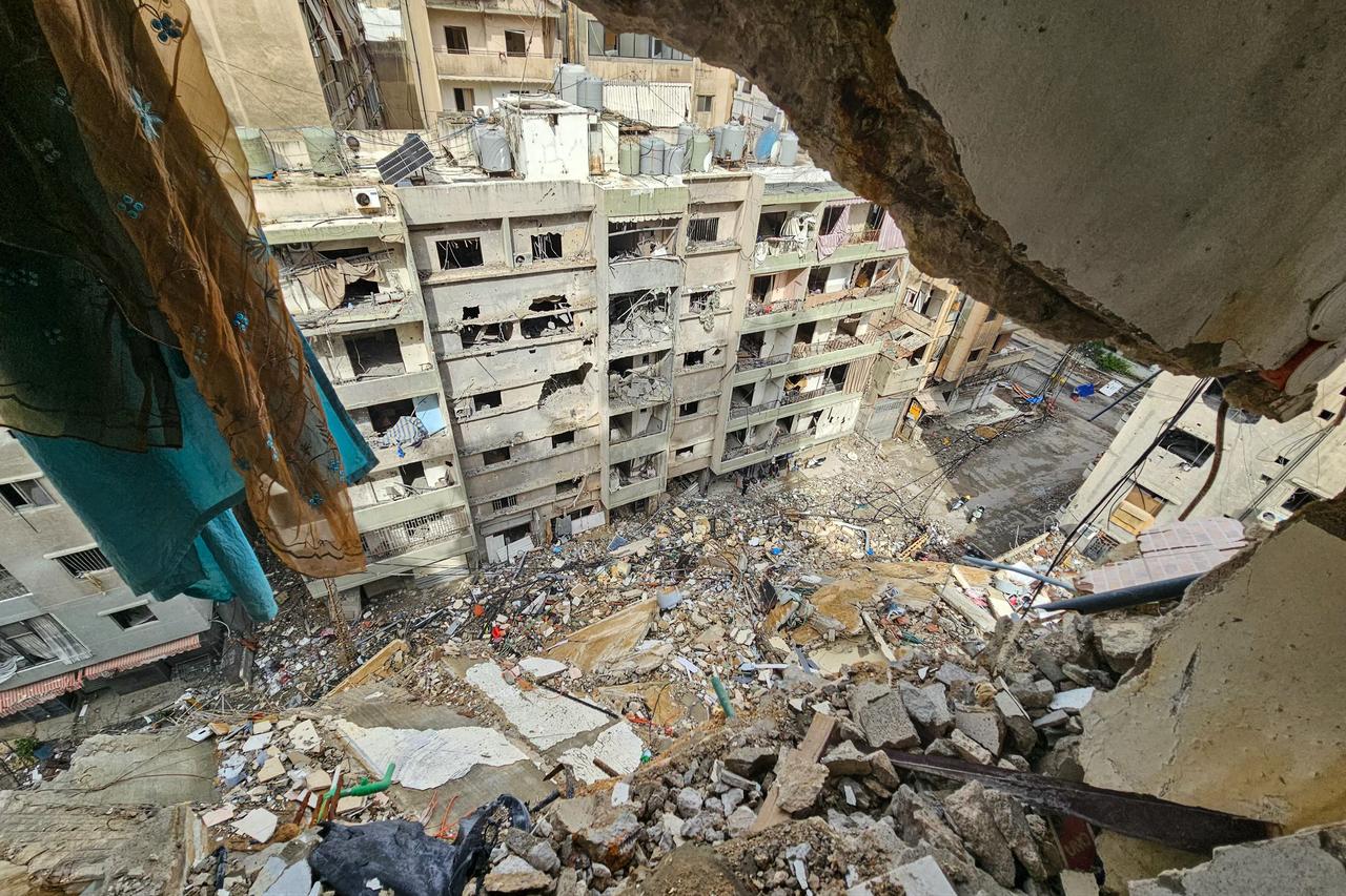 A photograph shows damaged buildings following Israeli airstrikes in the Haret Hreik neighbourhood of Beirut’s southern suburbs, Lebanon on March 28, 2026. (AFP Photo)