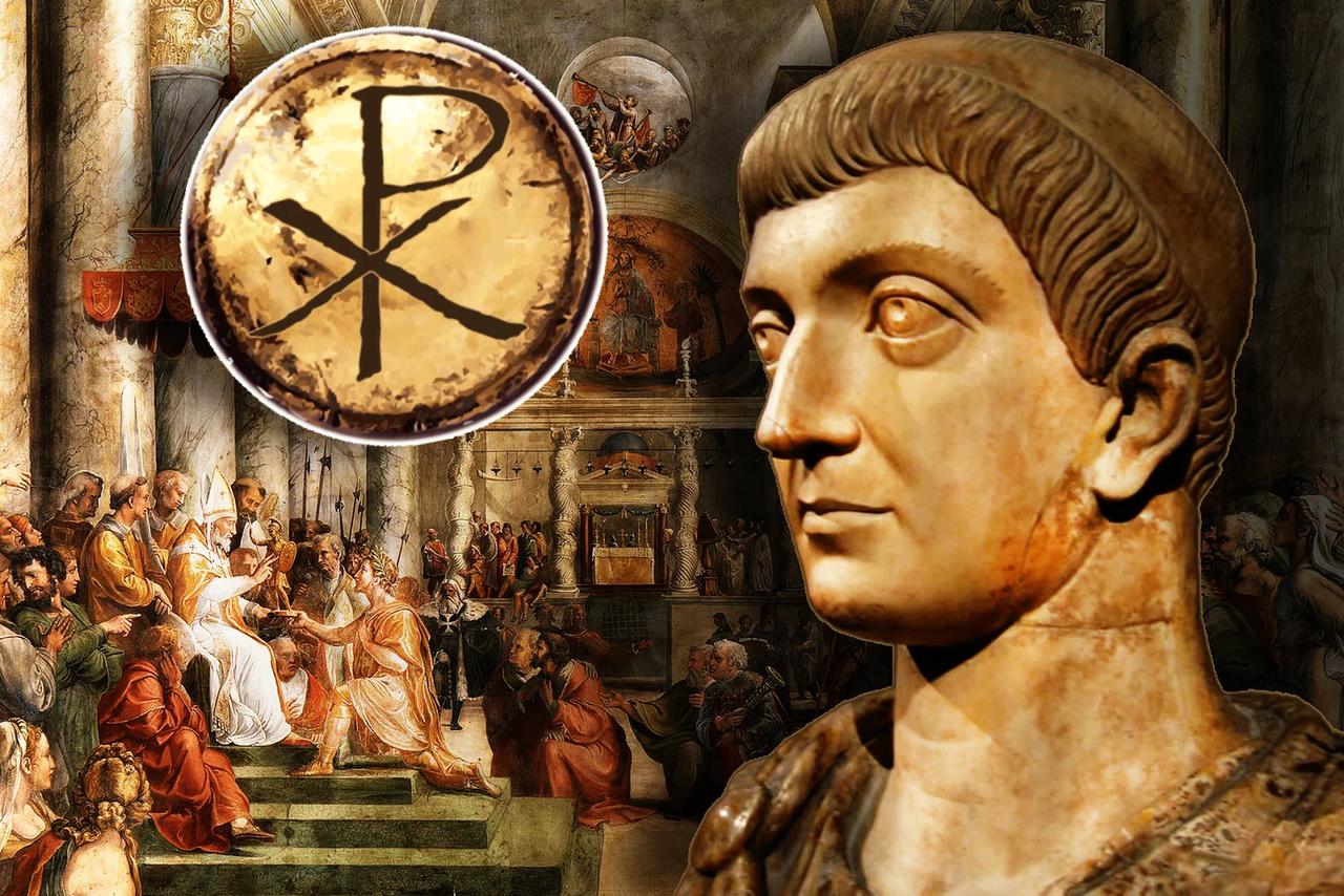 A depiction of Constantine the Great alongside the Chi-Rho symbol highlights the emperor’s pivotal role in elevating Christianity within the Roman Empire. (Photo via Culture Frontier)