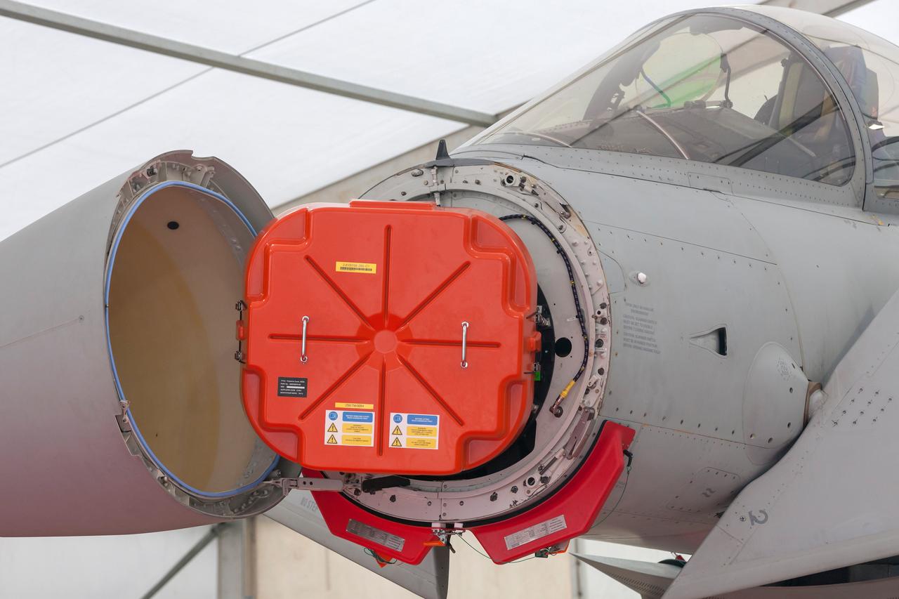 Captor-E E-Scan AESA radar on Eurofighter Typhoon in Farnborough, UK, on July 20, 2014. (Adobe Stock Photo)