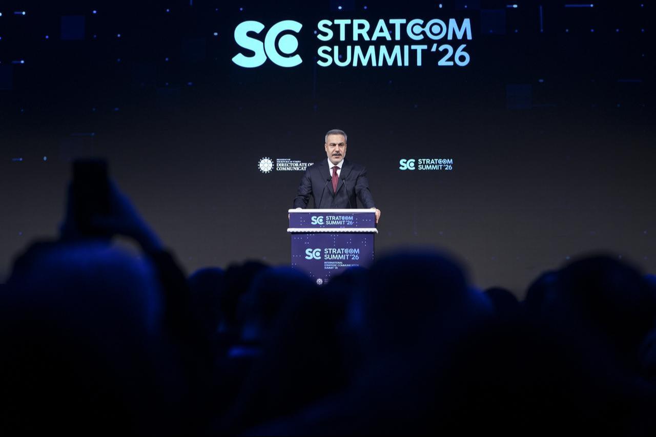 Turkish Foreign Minister Hakan Fidan delivers a speech during the Stratcom Summit 2026 program, on March 28, 2026, in Istanbul, Türkiye. (AA Photo)