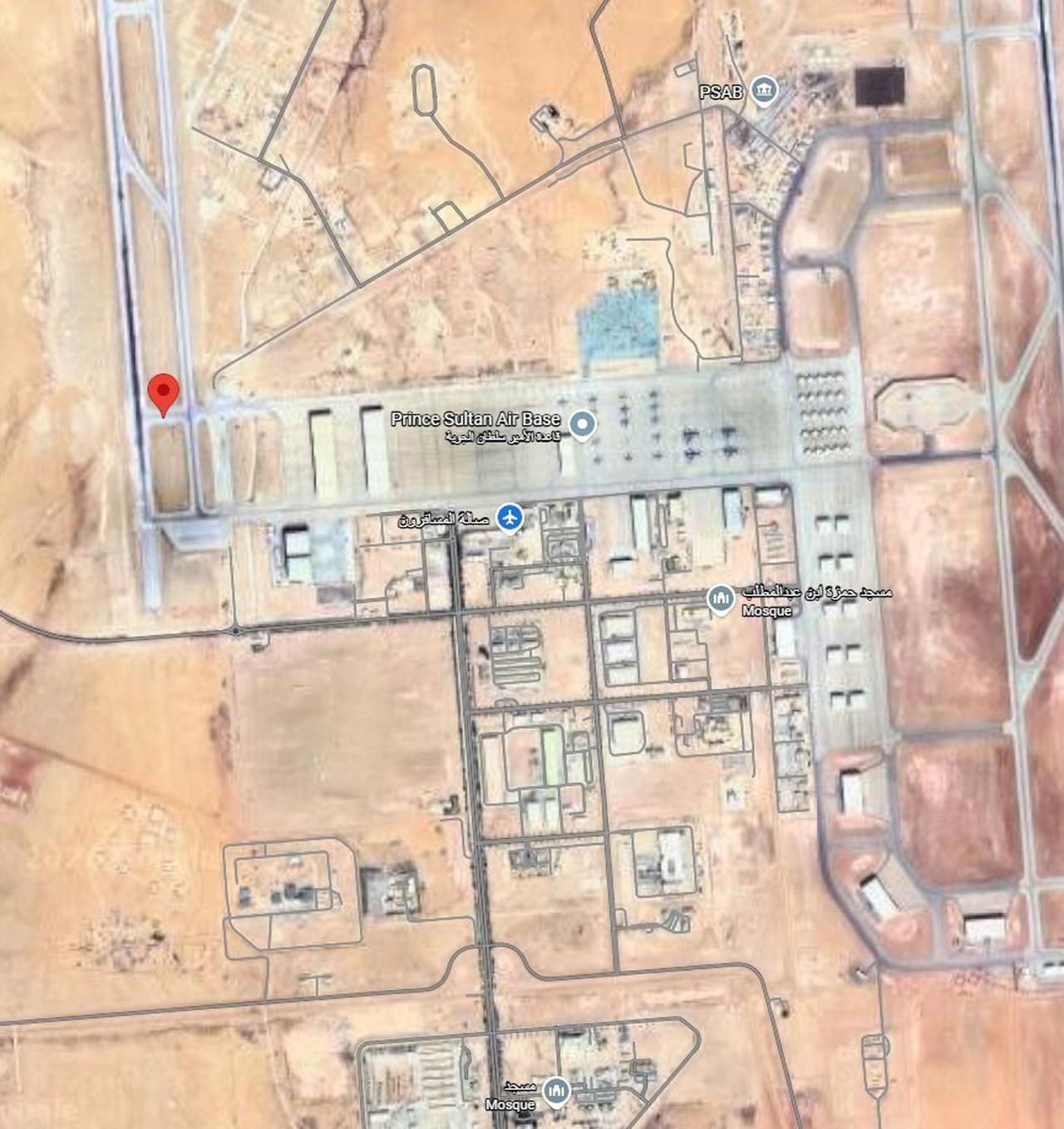 Location shows where the US Air Force's E-3G Sentry airborne warning and control aircraft at Prince Sultan Air Base in Saudi Arabia. (Photo via X)