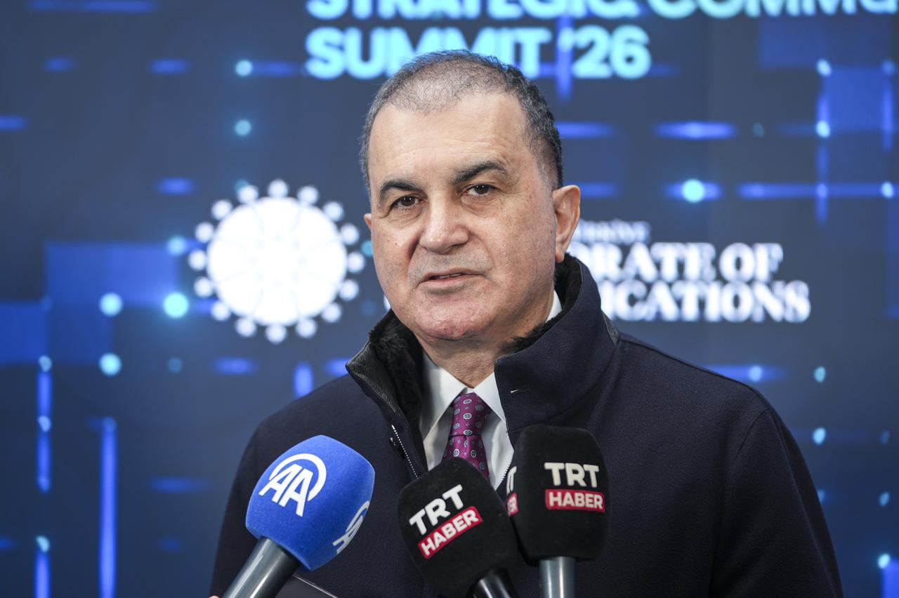 AK Party Deputy Chairman and Spokesperson Omer Celik speaks to the press during the International Strategic Communication Summit, March 28, 2026, in Istanbul, Türkiye. (AA Photo)