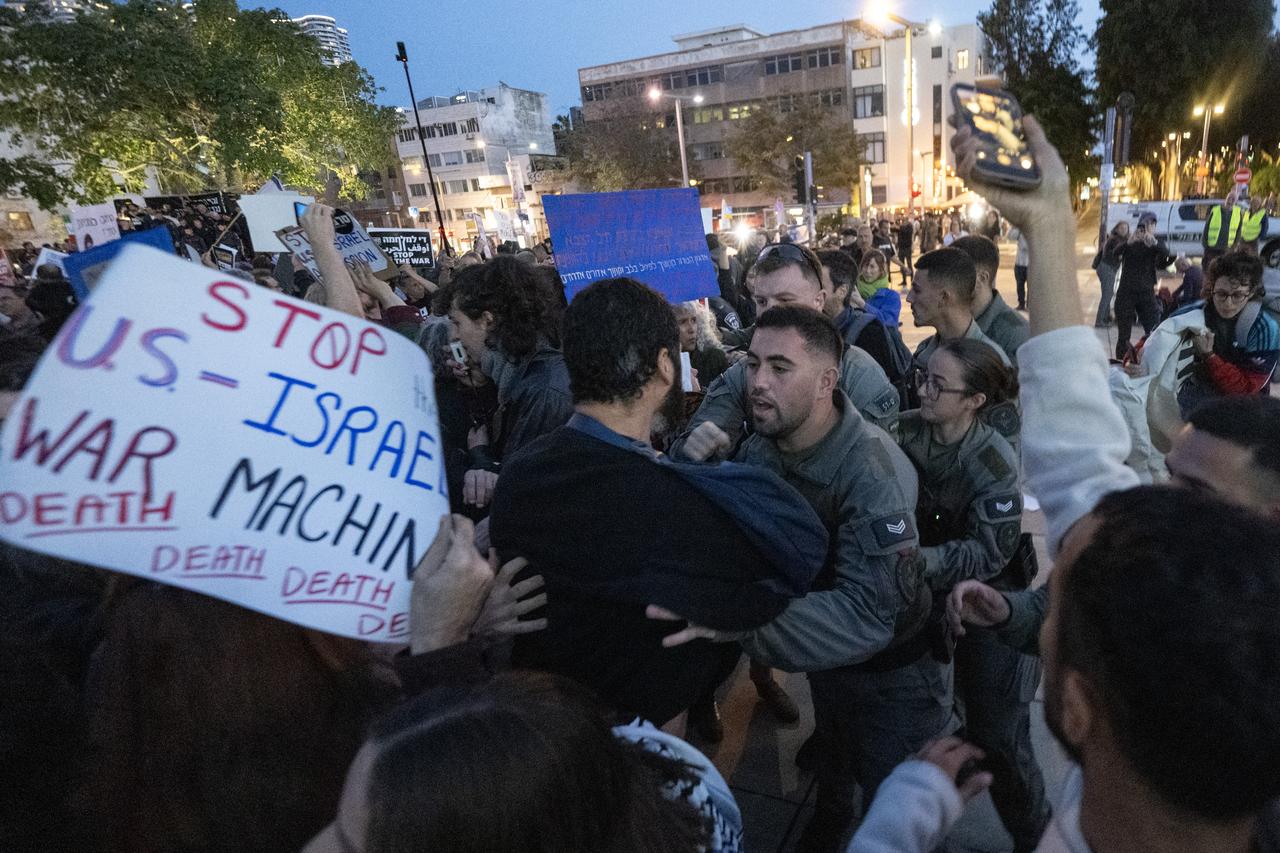 Hundreds of Israelis gather at Habima Square in Tel Aviv, Israel, for an anti-war protest following calls from civil society organizations on March 28, 2026. (AA Photo)