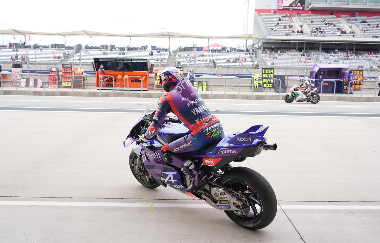 Turkish driver Toprak Razgatlioglu of Prima Pramac Yamaha MotoGP competes during the qualifying of the Red Bull Grand Prix of the United States MotoGP at the Circuit of the Americas of Austin in US on March 28, 2026. (AA Photo)