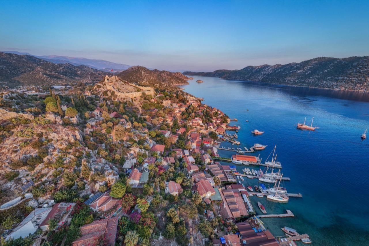 An aerial view shows that Kale Ucagiz, a village in Antalya's Demre district, named one of the  Best Tourism Villages 2025 by UNWTO, October 18, 2025. (Photo via X / @GoTurkiye)